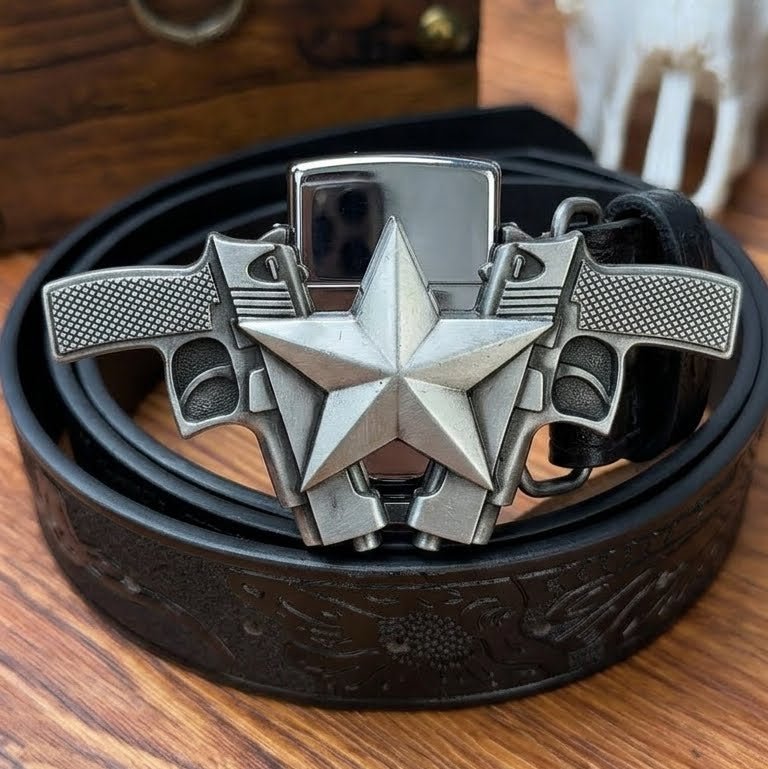 D-TOPACC Lighter Black Leather Belt