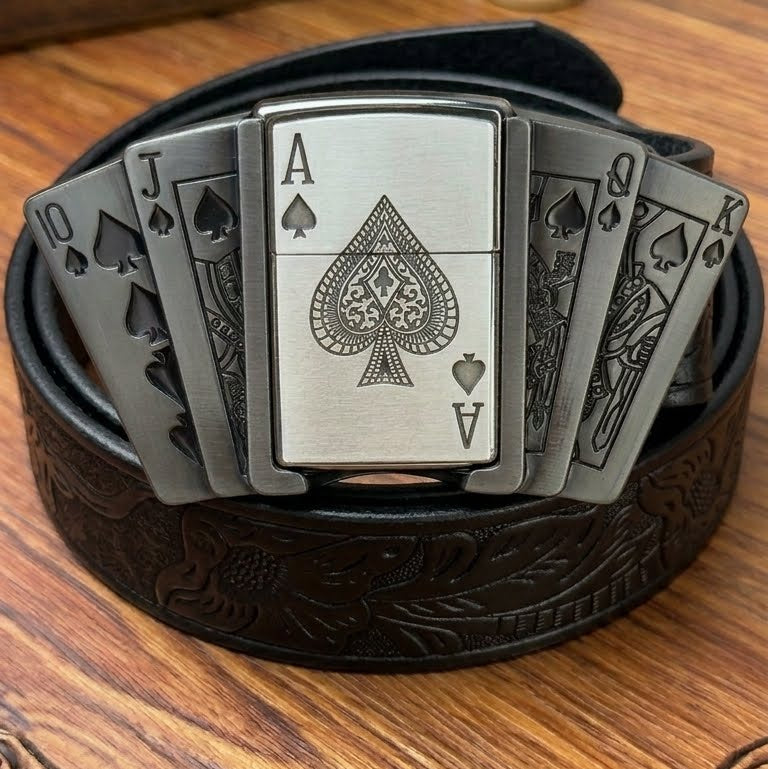 D-TOPACC Lighter Black Leather Belt