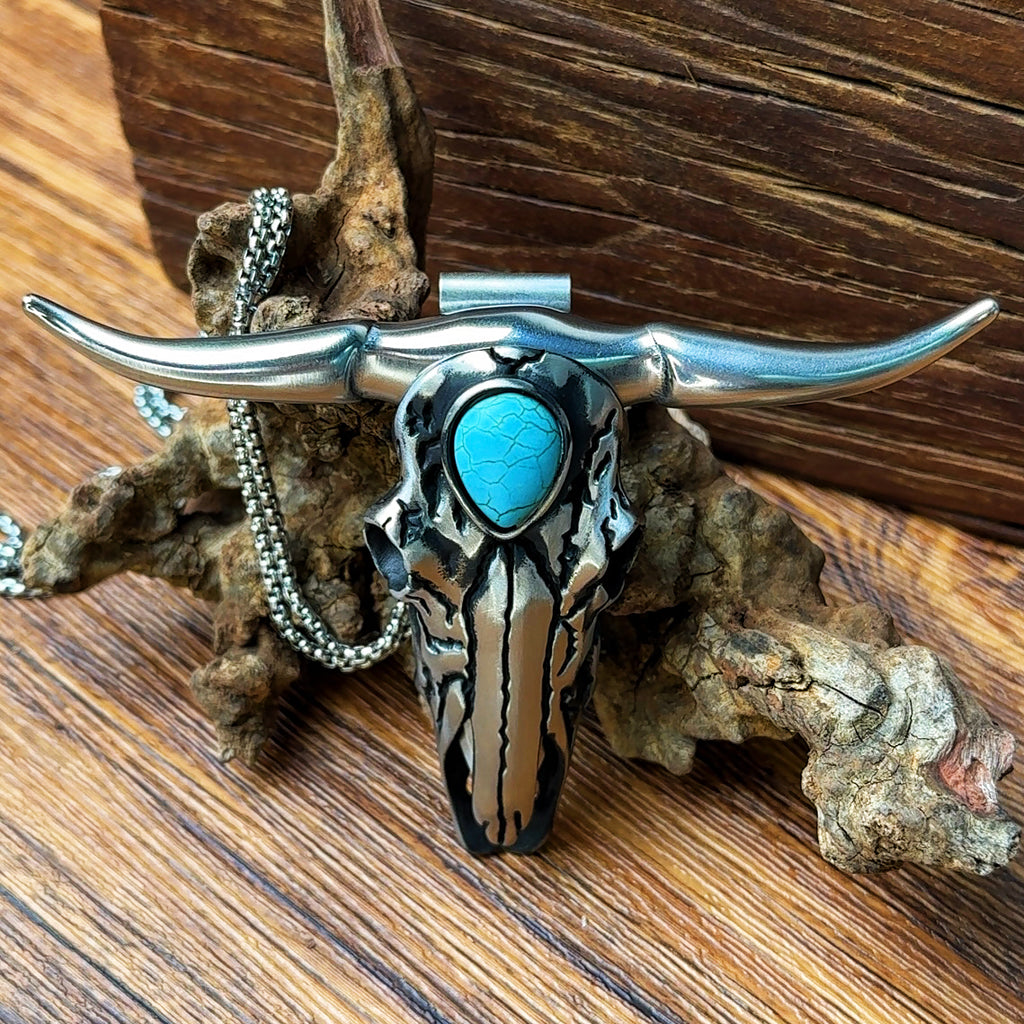 X-Turquoise Longhorn Skull Necklace Buckle