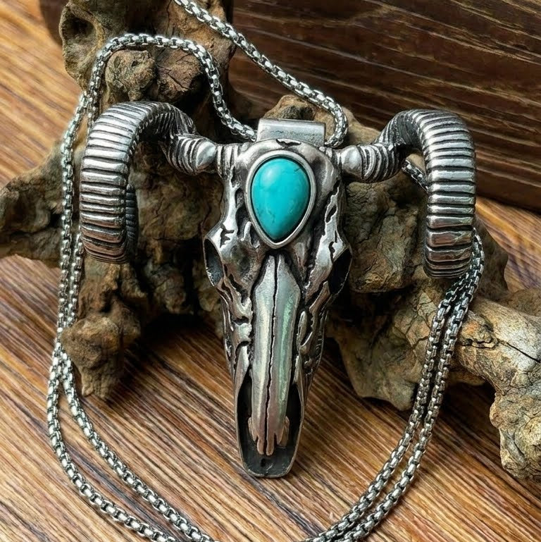 X-Turquoise Longhorn Skull Necklace Buckle