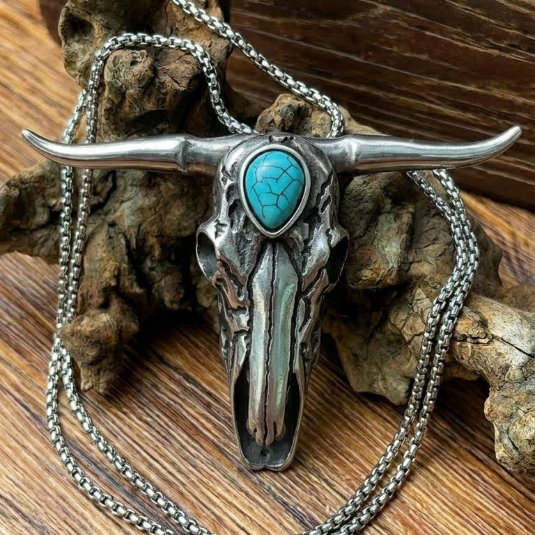 X-Turquoise Longhorn Skull Necklace Buckle